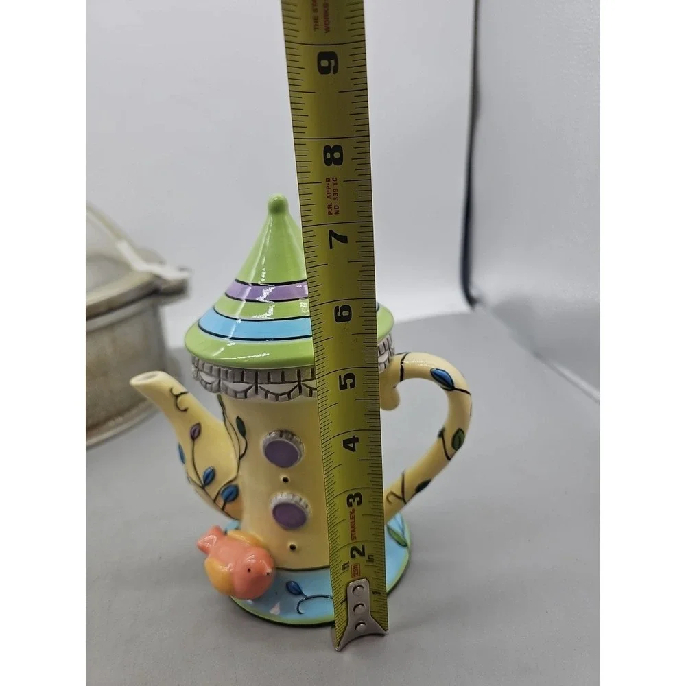 Burton And Burton Teapot Joanne Fink Whimsical Bird‎ Pastel Color Cottage Core